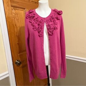 NWOT Bloomingdale's Pink Cashmere Cardigan with Flowers  Accents Sz.XL